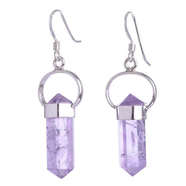 Amethyst Sterling Silver Double Terminated Point Earrings