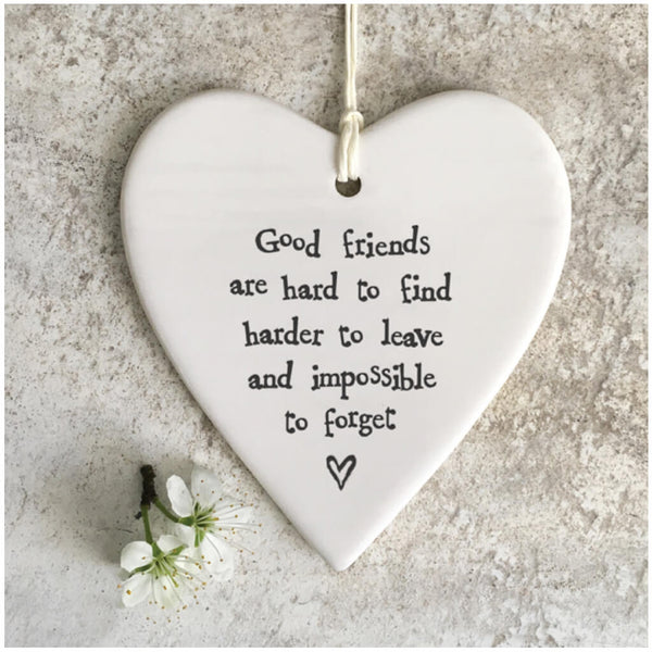East of India Porcelain Hanging Heart - Good Friends