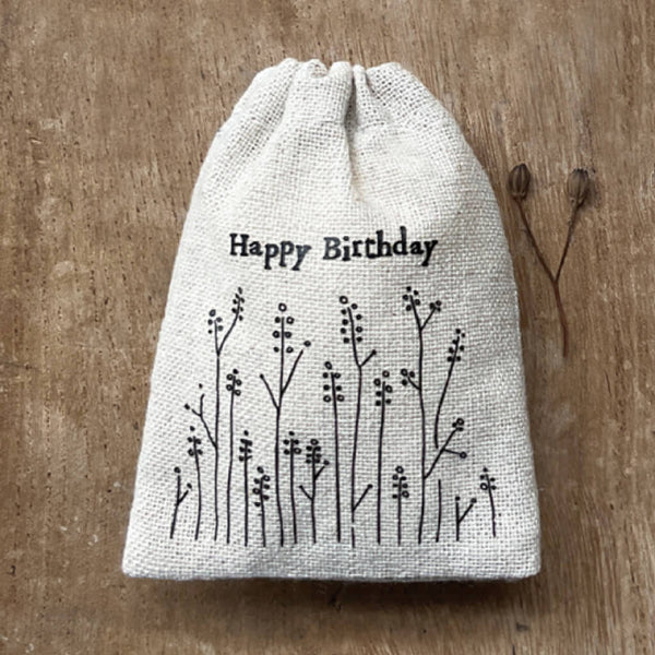 East of India Happy Birthday Small Drawstring Bag