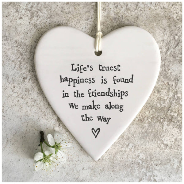 East of India Porcelain Hanging Heart - Life's Truest Happiness
