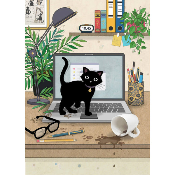 Bug Art Laptop Kitty Greetings Card