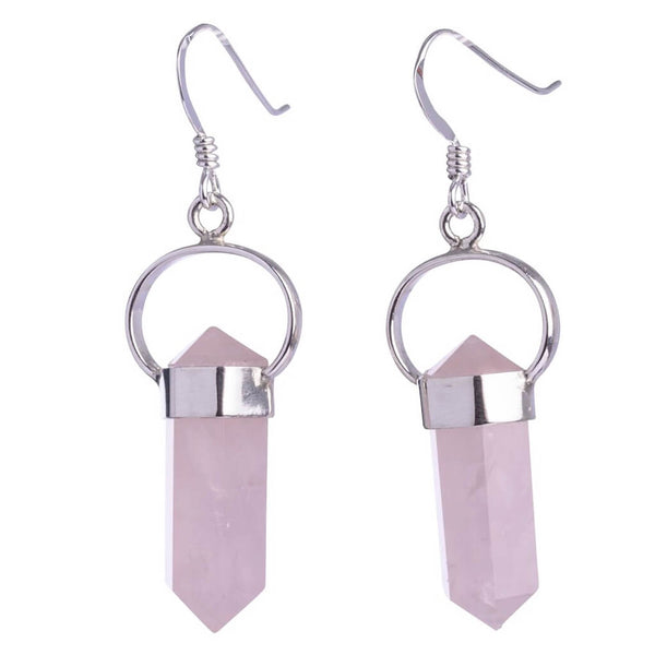 Rose Quartz Sterling Silver Double Terminated Point Earrings