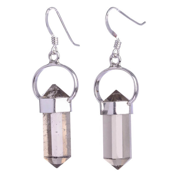 Smokey Quartz Sterling Silver Double Terminated Point Earrings