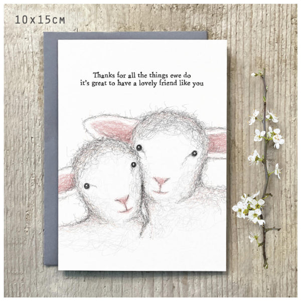 Thanks For All The Things Ewe Do Sheep Greetings Card