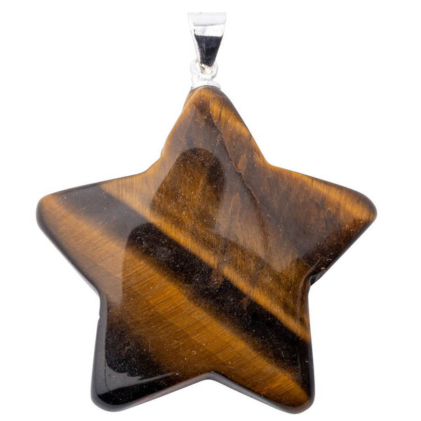 Tiger Eye Star Pendant with Silver Plated Bail