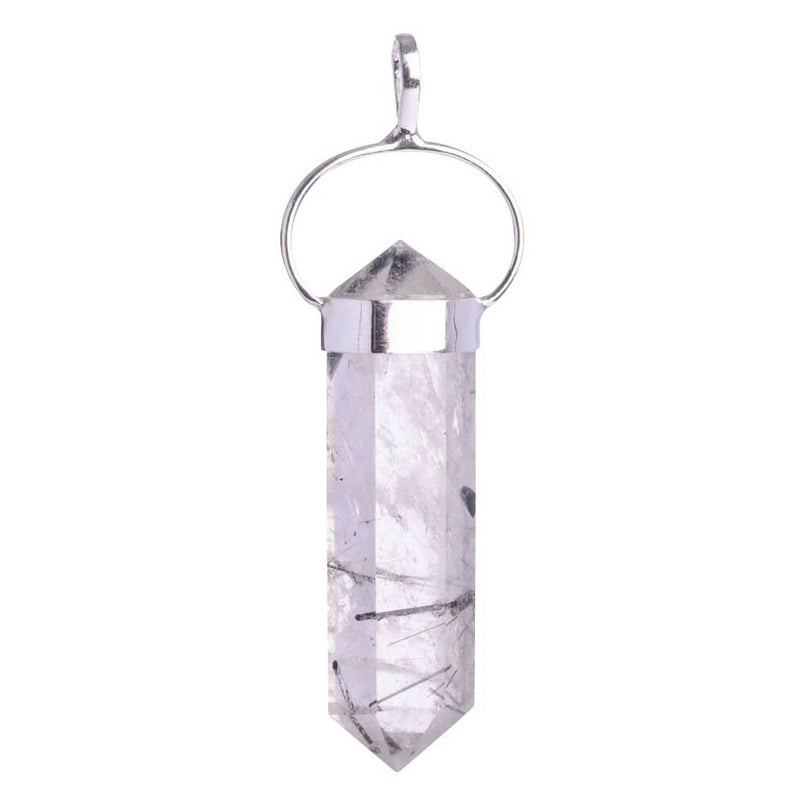 Tourmalinated Quartz Sterling Silver Double Terminated Point Pendant