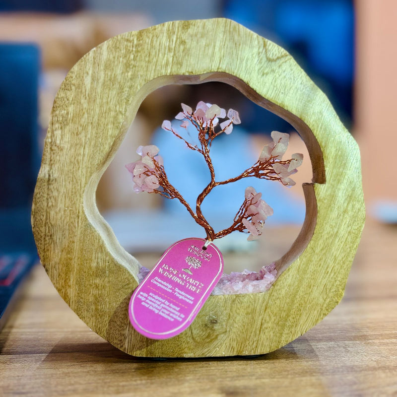 Gemstone Tree Garden in Mango Wood Ring - Rose Quartz