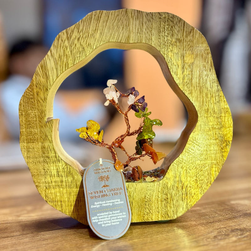 Gemstone Tree Garden in Mango Wood Ring - Seven Chakra