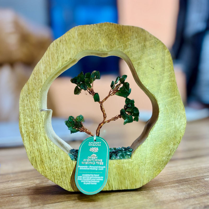 Gemstone Tree Garden in Mango Wood Ring - Green Aventurine