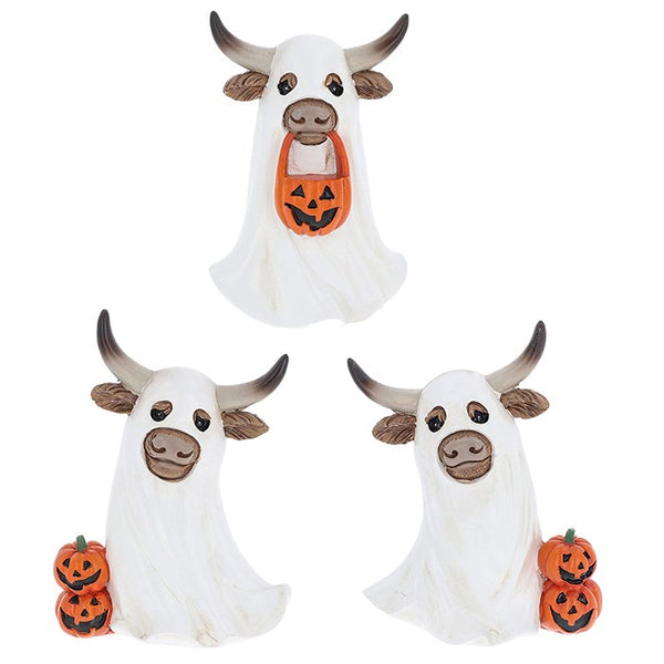 Highland Coos / Cows Standing Ghosts with Pumpkins Ornament