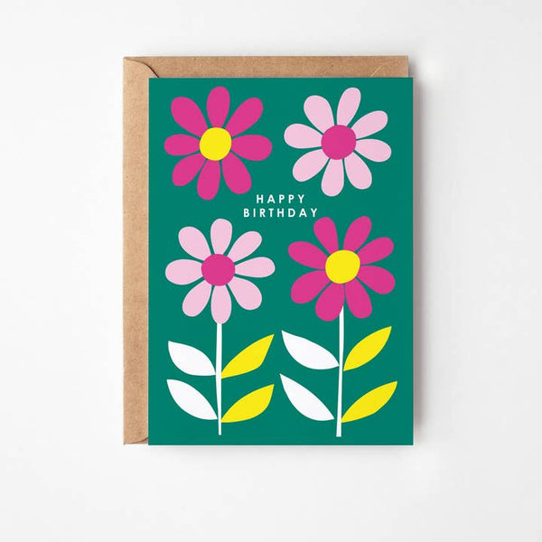 Happy Birthday Four Daisies Greeting Card