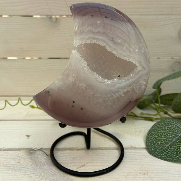 Agate Moon on Stand - Brown & Grey