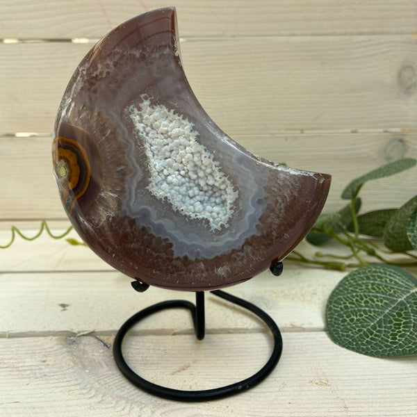 Agate Moon on Stand - Dark Brown & Grey