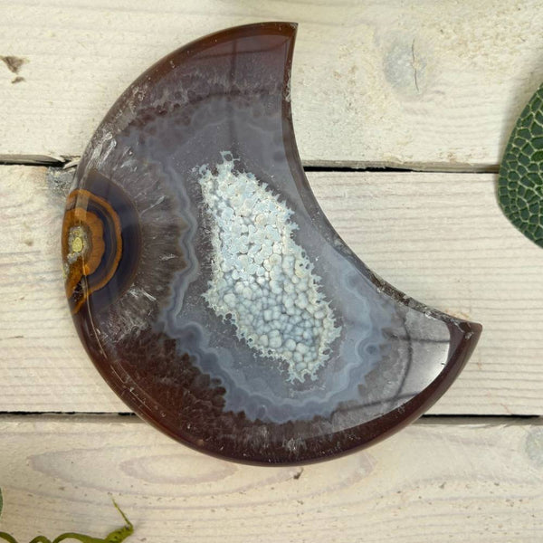Agate Moon on Stand - Dark Brown & Grey