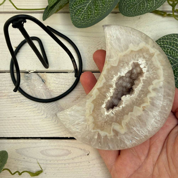 Agate Moon on Stand - White