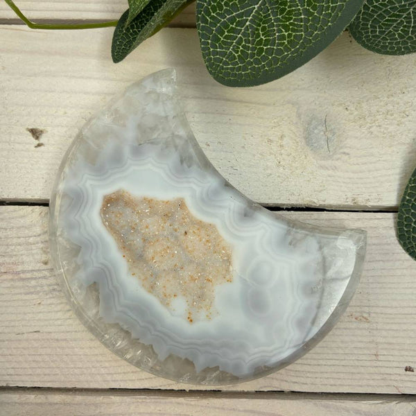 Agate Moon on Stand - Blue & White