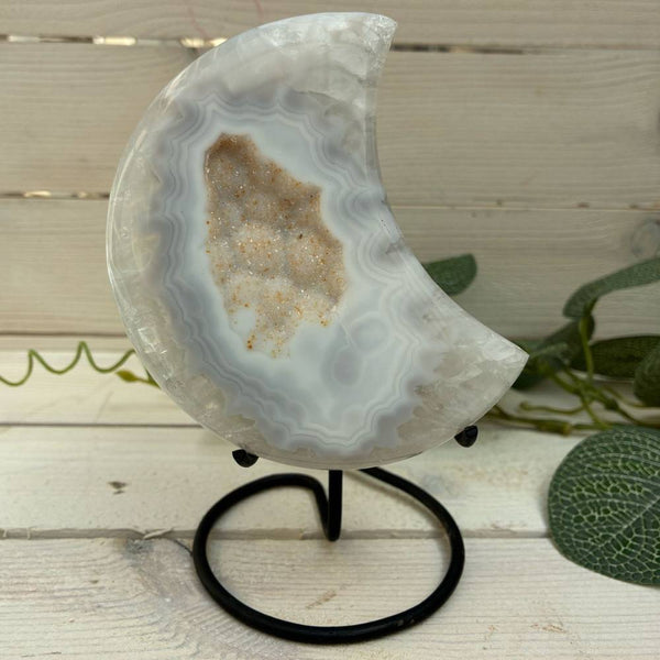Agate Moon on Stand - Blue & White