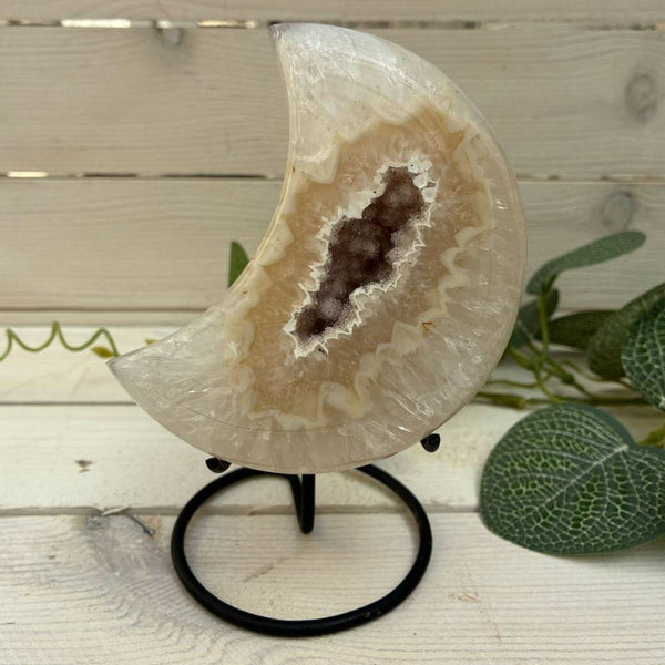 Agate Moon on Stand - White