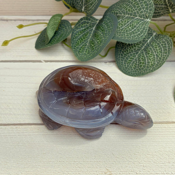 Carved Agate Turtle - Brown & Grey