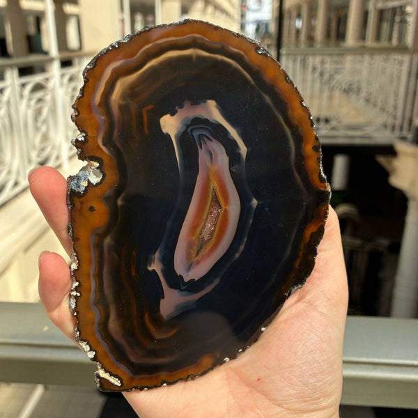 Agate Slice on Stand - Black & Brown