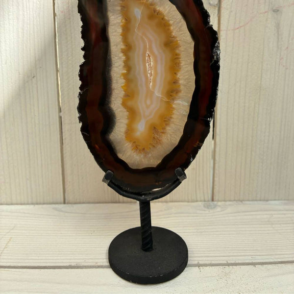 Agate Slice on Stand - Brown & Yellow