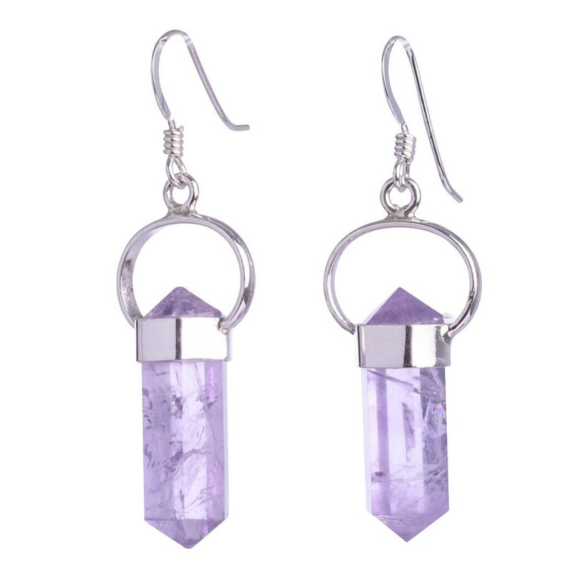 Amethyst Sterling Silver Double Terminated Point Earrings
