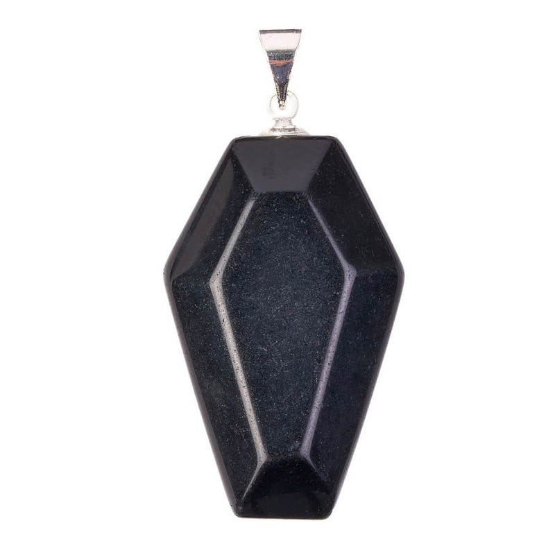 Black Obsidian Coffin Silver Plated Pendant