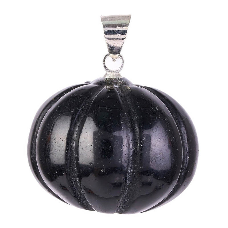 Black Obsidian Pumpkin Silver Plated Pendant