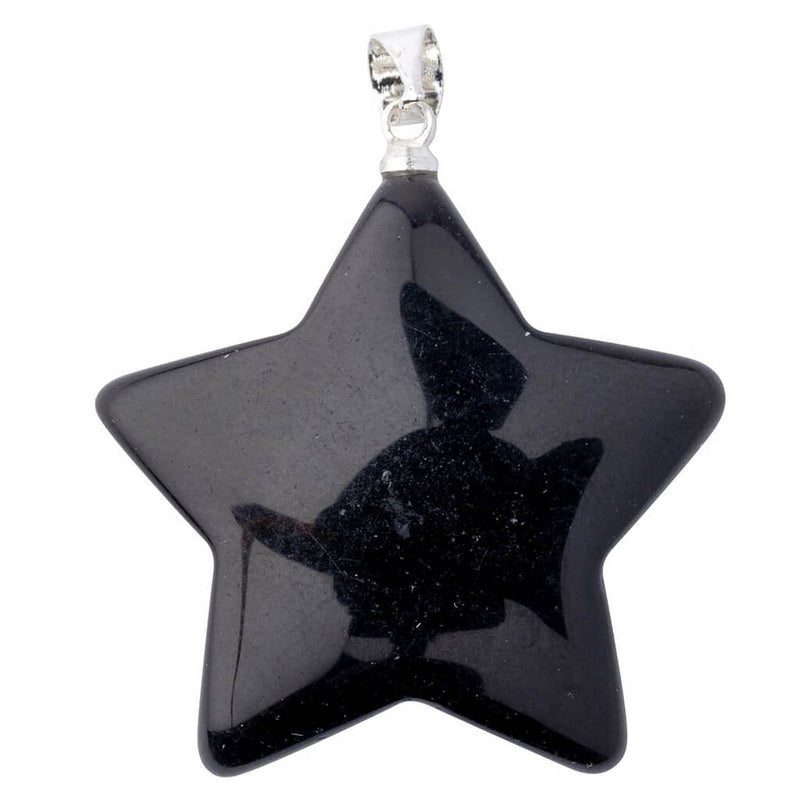 Black Obsidian Star Pendant with Silver Plated Bail