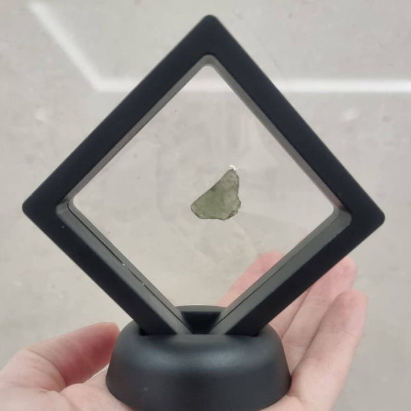 Moldavite Rough Crystal 0.4-0.99 grams with Display Stand (Black)