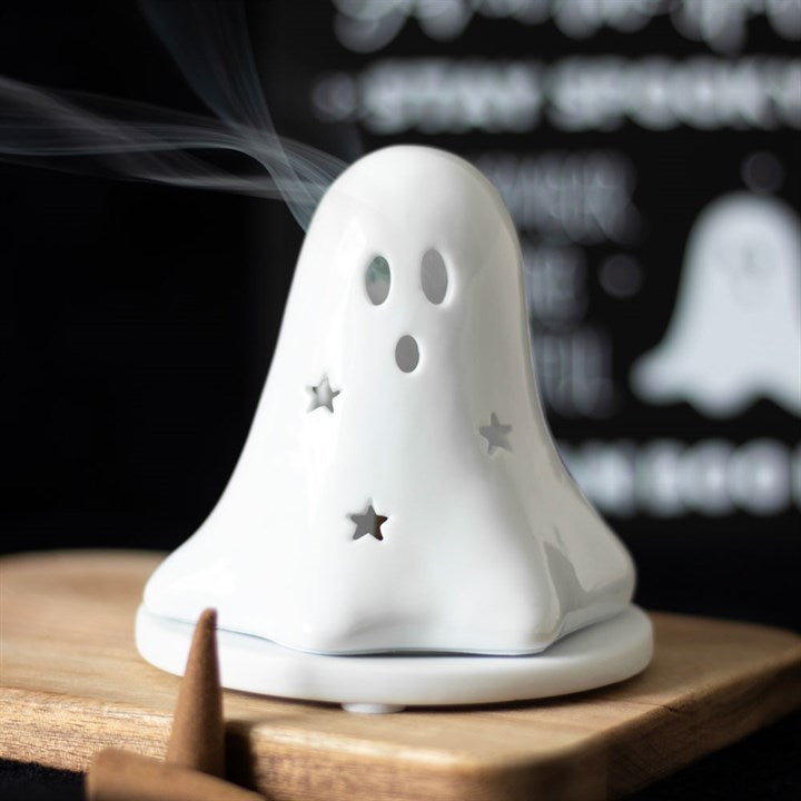 Ceramic Ghost Tea Light and Incense Cone Holder