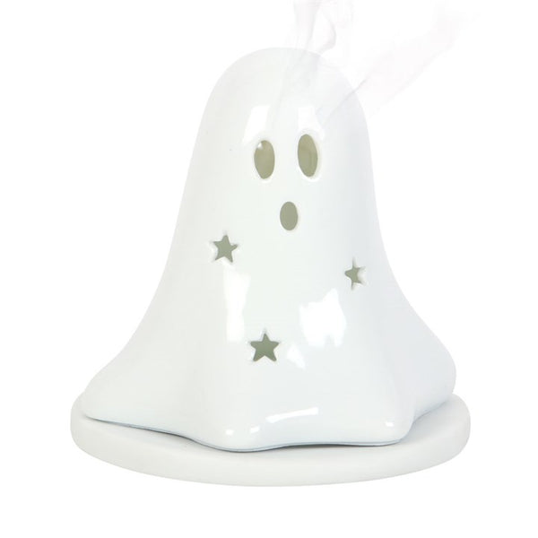 Ceramic Ghost Tea Light and Incense Cone Holder