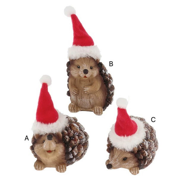 Pine Cone Hedgehog Ornament with Santa Hat
