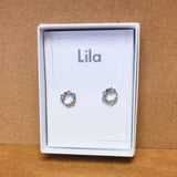 Circle Stud Rhodium Earrings