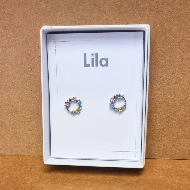 Circle Stud Rhodium Earrings