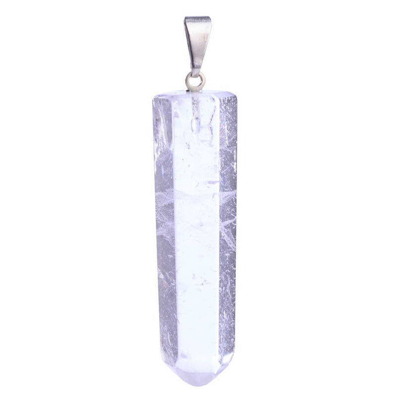 Clear Quartz Polished Point Silver Plated Pendant