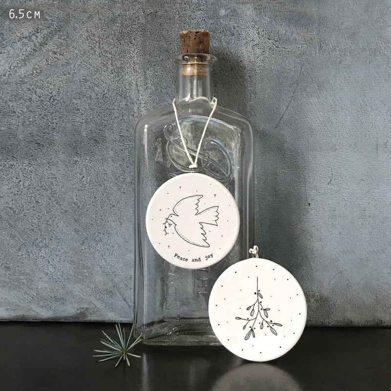 Flat Porcelain Bauble - Peace and Joy