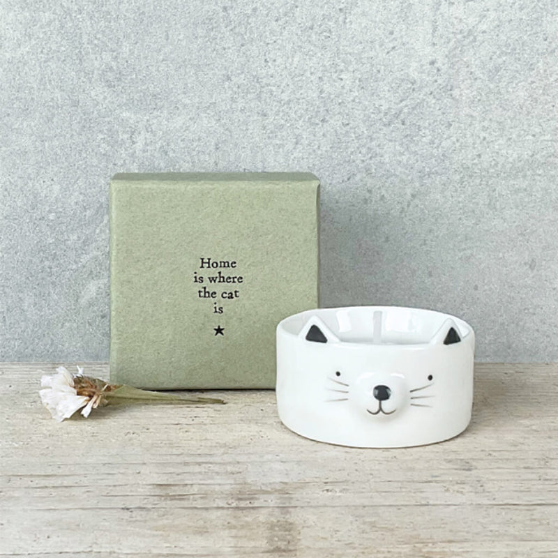 East of India Porcelain Animal Tealight Holder - Cat