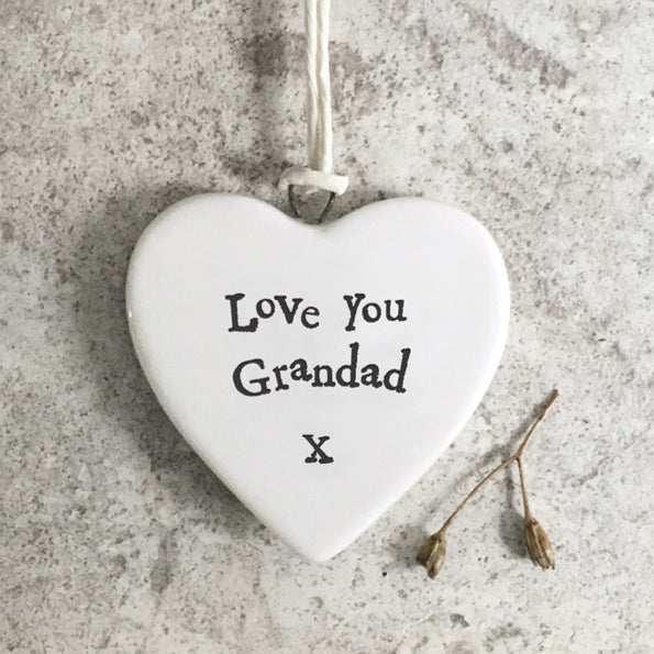 East of India Small Porcelain Hanging Heart - Love You Grandad
