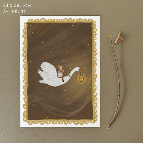 East of India Woodland Folk Print - Swan With Lantern