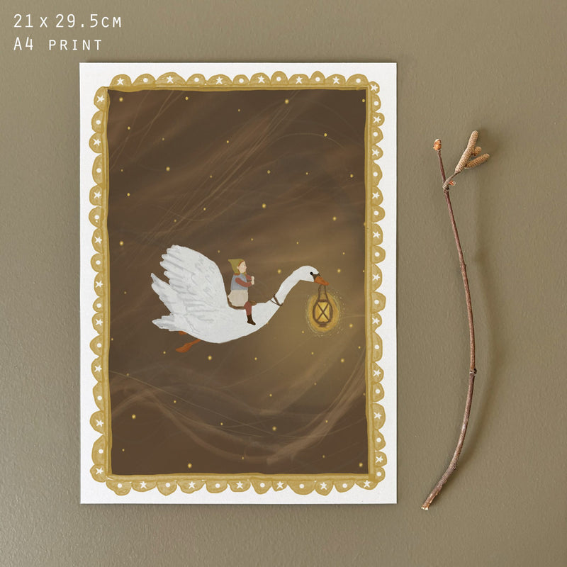 East of India Woodland Folk Print - Swan With Lantern