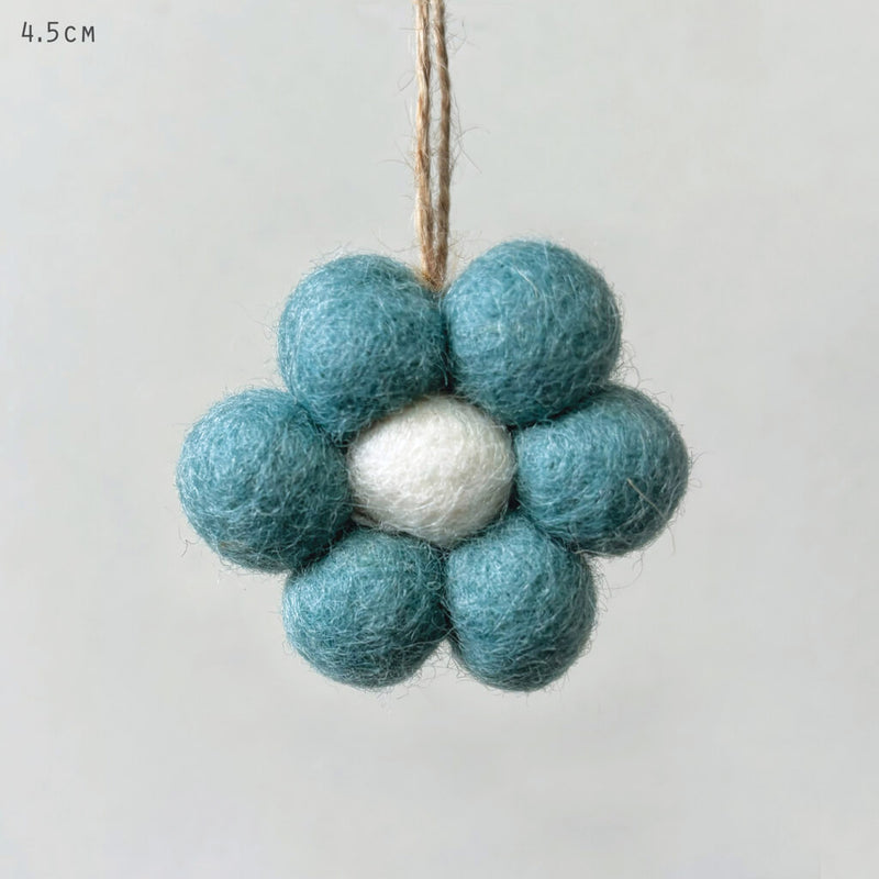 Small Felt Daisy Hanging Ornament - Blue