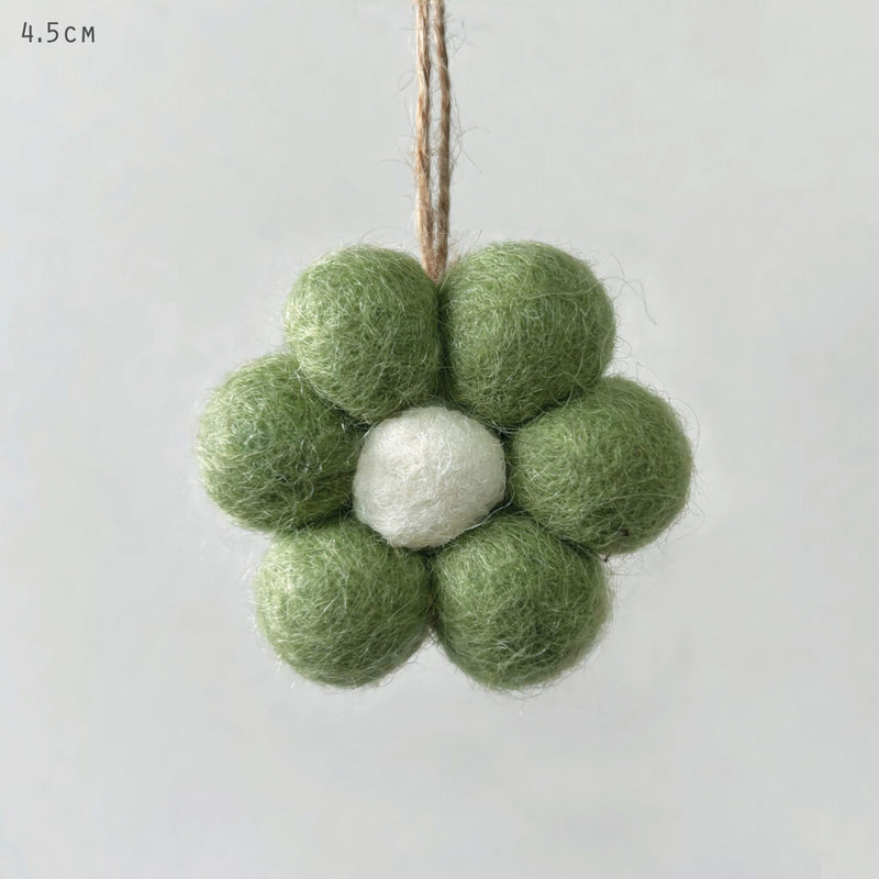 Small Felt Daisy Hanging Ornament - Green