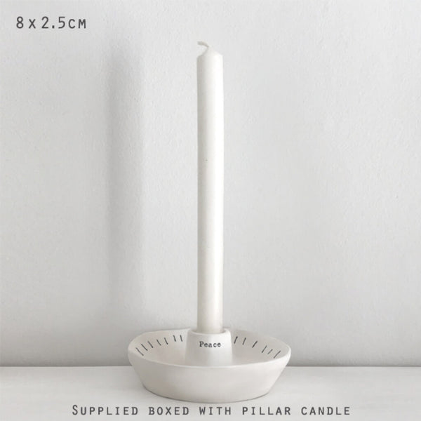 East of India Porcelain Candle Holder - Peace