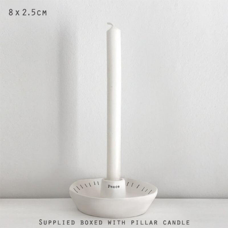 East of India Porcelain Candle Holder - Peace