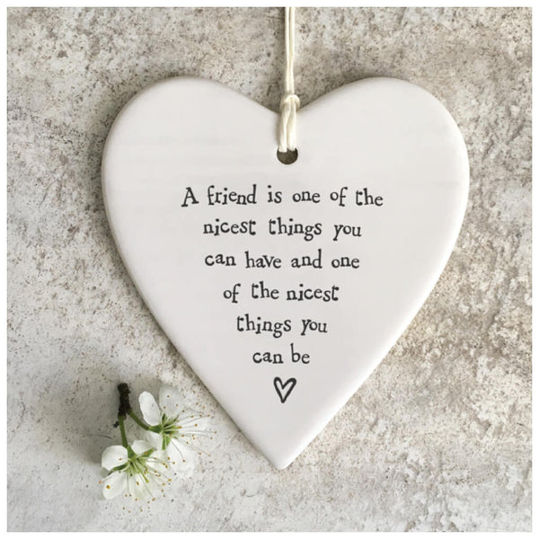 East of India Porcelain Hanging Heart - A Friend