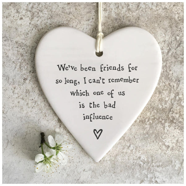 East of India Porcelain Hanging Heart - Bad Influence