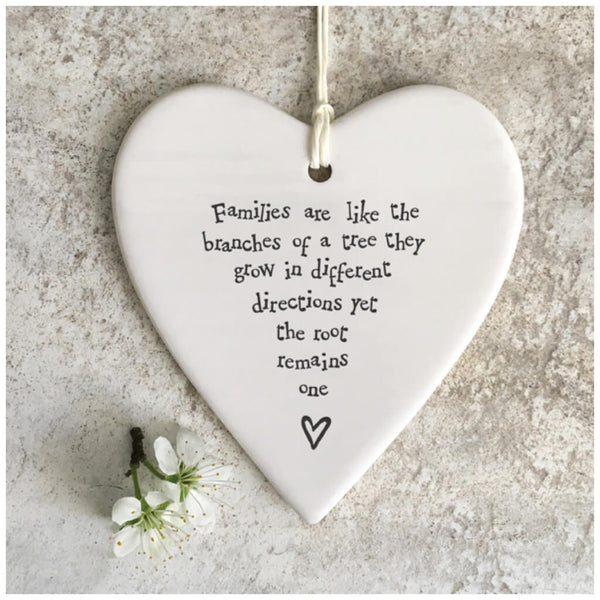 East of India Porcelain Hanging Heart - Families