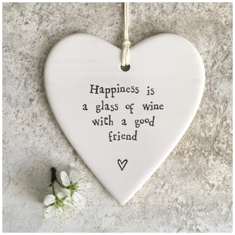 East of India Porcelain Hanging Heart - Glass of Wine
