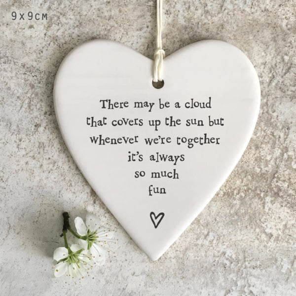 East of India Porcelain Hanging Heart - So Much Fun